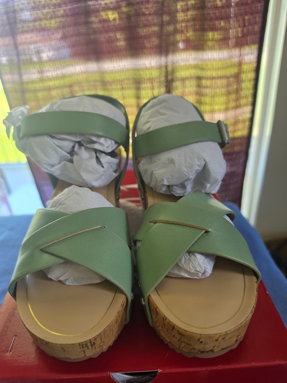 Journee Collection "Valentina" Sage Green Cork Wedge Sandals – Size 6.5 M - Picture 8 of 8